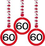Hangdecoratie 60 Jaar Verkeersbord 17,5cm 3st, Hobby en Vrije tijd, Verzenden, Nieuw