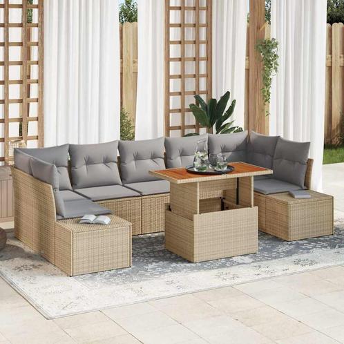 vidaXL Tuinbank Set met opslag 8 pcs Beige Poly rattan, Tuin en Terras, Tuinsets en Loungesets, Nieuw, Verzenden