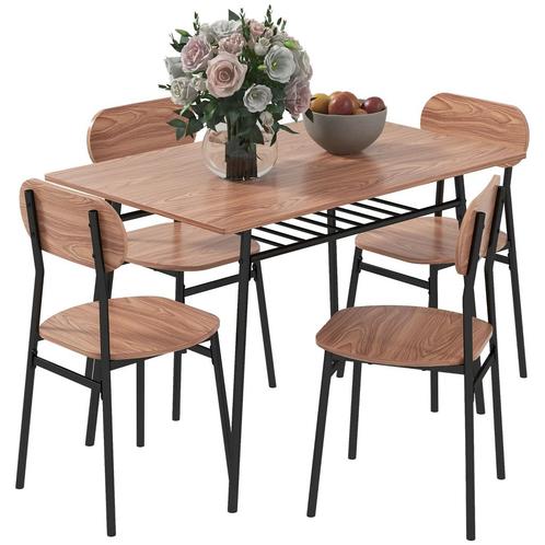 TRUUSK Eettafelset - 4 Stoelen - Opbergruimte - Teak en Staa, Huis en Inrichting, Tafels | Eettafels, Verzenden
