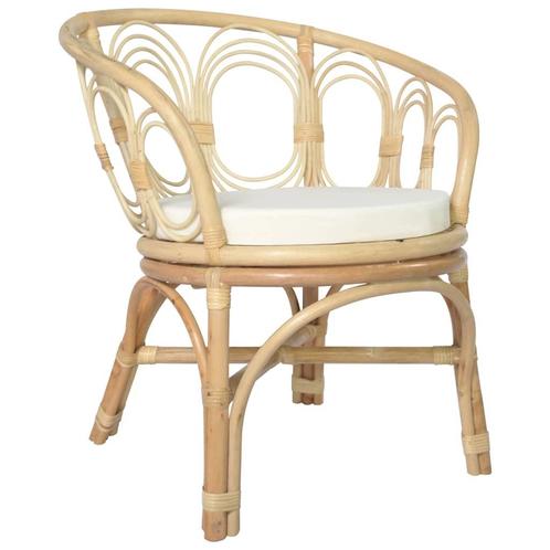 vidaXL Eetkamerstoel met kussen natuurlijk rattan en linnen, Huis en Inrichting, Stoelen, Nieuw, Verzenden