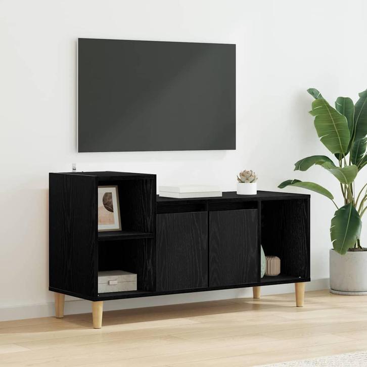 vidaXL TV Kast Zwart Eiken 100 x 35 x 55 cm Bewerkt hout, Huis en Inrichting, Kasten |Televisiemeubels, Nieuw, Verzenden