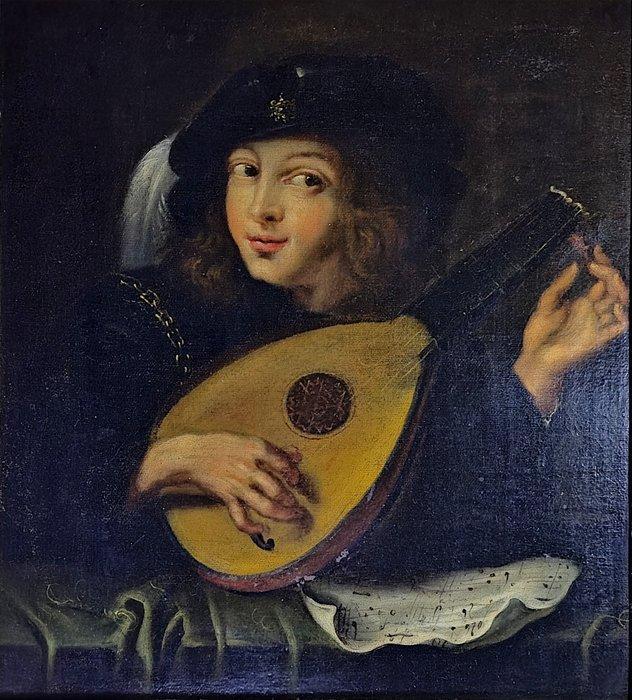 Scuola franco fiamminga (XIX) - Suonatore di liuto, Antiek en Kunst, Kunst | Schilderijen | Klassiek
