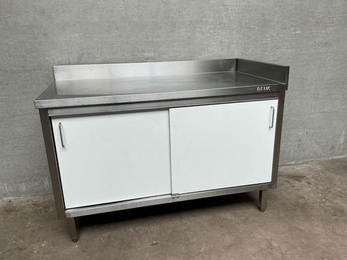 RVS Werkkast Kast Werktafel 2 schuifdeuren 140 cm Horeca, Zakelijke goederen, Horeca | Keukenapparatuur, Gebruikt, Inox Meubilair