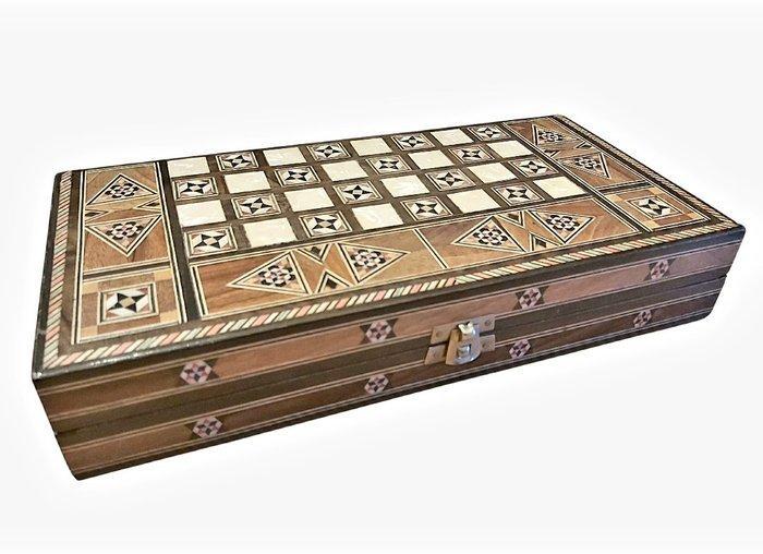 Jeu de société - Échec, Dame, Backgammon - Nacre et bois, Antiek en Kunst, Antiek | Speelgoed
