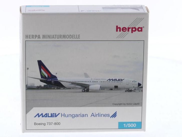 Schaal 1:500 Herpa 505543 Boeing 737-800 Malev Hungarian..., Hobby en Vrije tijd, Modelbouw | Vliegtuigen en Helikopters, Zo goed als nieuw