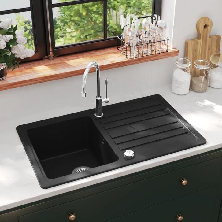 vidaXL Gootsteen graniet enkele spoelbak met afvoer, Huis en Inrichting, Keuken | Keukenelementen, Nieuw, Verzenden