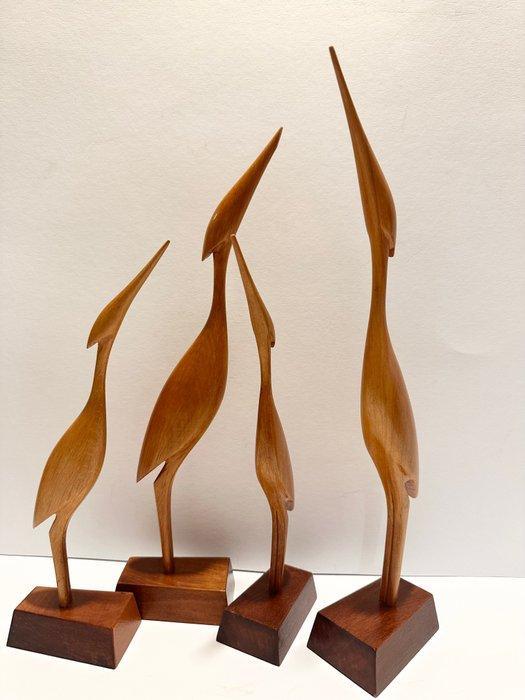 Beeldje - Four wooden cranes / birds - Hout, Antiek en Kunst, Kunst | Designobjecten