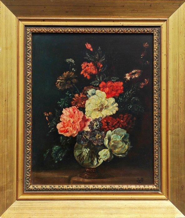 École naturaliste européenne (XX) - Vase de fleurs dans, Antiquités & Art, Art | Peinture | Classique