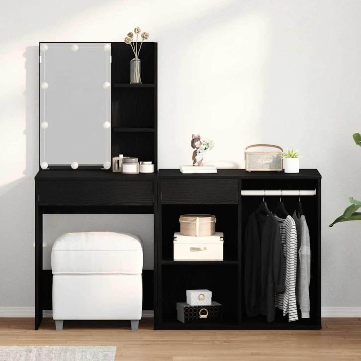 vidaXL LED Make-up Tafel Zwart eiken 140 x 40 x 140 cm, Huis en Inrichting, Tafels | Kaptafels, Nieuw, Verzenden