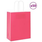 vidaXL Papieren zakken 50 st met hengsels 18x8x22 cm roze, Diversen, Cadeauverpakkingen, Verzenden, Nieuw