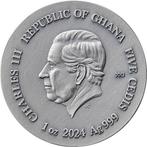 Ghana. 5 Cedis 2024 Kraken - Life Quotes 1 oz Antique finish