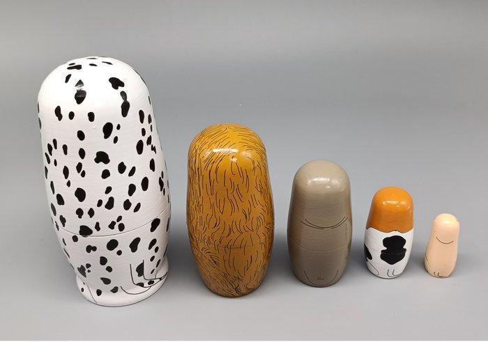 “Partners” Dog Matryoshka Set – Wooden - Pop (Dalmatian,, Antiek en Kunst, Antiek | Speelgoed
