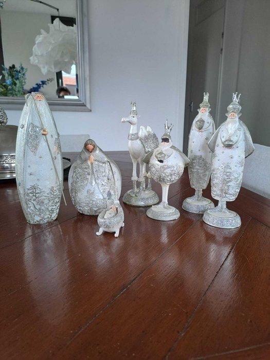 Sia - Beeldje - Witte en zilveren kerststal set (7) - Hars,, Diversen, Kerst