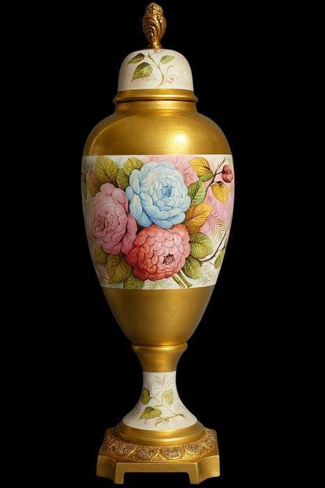 dekselvaas - Messing, Porselein, gouden pierewaai - Limoges, Antiek en Kunst, Antiek | Glaswerk en Kristal