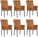 Set van 6 Cognac leren moderne eetkamerstoelen - poot, Huis en Inrichting, Stoelen, Overige kleuren, Nieuw, Leer, Ophalen of Verzenden