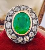 Ring - 12 kt. Geel goud, Zilver Smaragd - Diamant, Nieuw