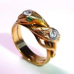 Ring - 14 karaat Geel goud Diamant  (Natuurlijk) - Smaragd -