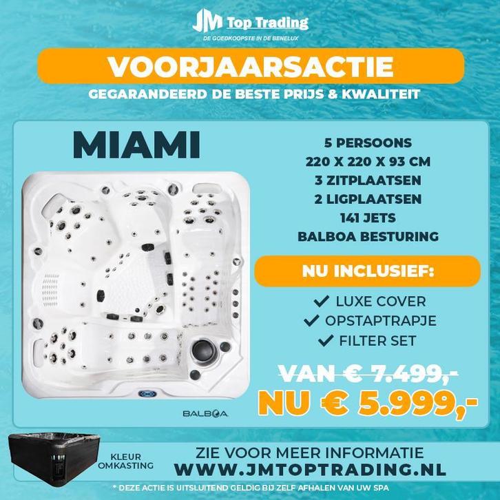 ACTIE Jacuzzi balboa  miami 220X220 141 JETS vol opties, Tuin en Terras, Bubbelbaden en Hottubs, Vast, Nieuw, Afdekzeil, Filter