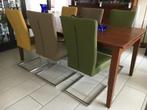 Set van 6 kleuren mix leren eetkamerstoelen met sledepoot, Huis en Inrichting, Stoelen, Ophalen of Verzenden, Nieuw, Eén