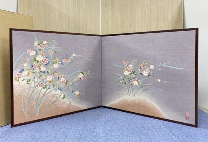 Kamerscherm - Hout, Zijde, Textiel - Japan - Bybu / bloem /, Antiek en Kunst, Antiek | Overige Antiek