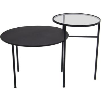 Tweedekans | MAYU Dubbele Bijzettafel - Zwart Metaal en Glas beschikbaar voor biedingen