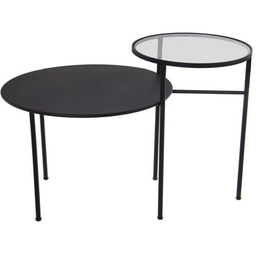 Tweedekans | MAYU Dubbele Bijzettafel - Zwart Metaal en Glas, Huis en Inrichting, Tafels | Salontafels, Ophalen of Verzenden