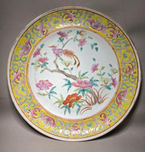 Bord - vogels op een tak - Omgeving van bloemen - Porselein, Antiek en Kunst, Antiek | Overige Antiek