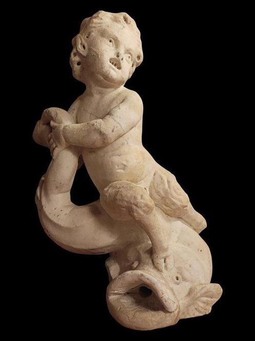 Sculpture, Satyrknabe auf Delphin - Florenz - 82 cm - Marbre, Antiek en Kunst, Antiek | Keramiek en Aardewerk