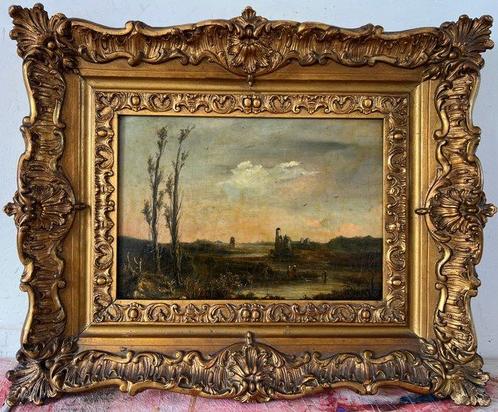 École britannique (XIX) - Figures in a landscape with ruin, Antiek en Kunst, Kunst | Schilderijen | Klassiek
