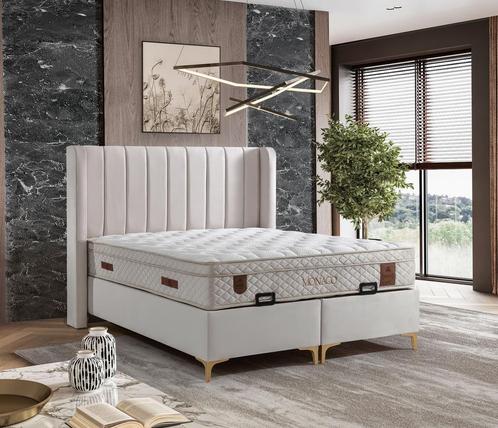 Opbergboxspring Monaco, Huis en Inrichting, Slaapkamer | Boxsprings, 180 cm, 200 cm, Crème, Overige kleuren, Tweepersoons, Nieuw