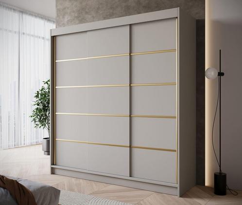 Kledingkast 200cm beige met goud schuifdeuren Garderobekast, Huis en Inrichting, Kasten | Overige, Nieuw, Verzenden