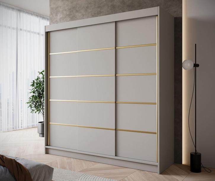 Kledingkast 200cm beige met goud schuifdeuren Garderobekast, Huis en Inrichting, Kasten | Overige, Nieuw, Verzenden