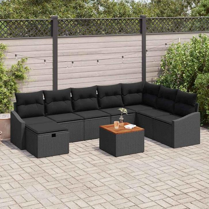vidaXL Tuinbank Set met kussen met opslag 9 pcs Zwart Poly, Jardin & Terrasse, Ensembles de jardin, Envoi