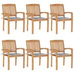 vidaXL Tuinstoelen stapelbaar 6 st met kussens massief, Tuin en Terras, Tuinstoelen, Verzenden, Nieuw