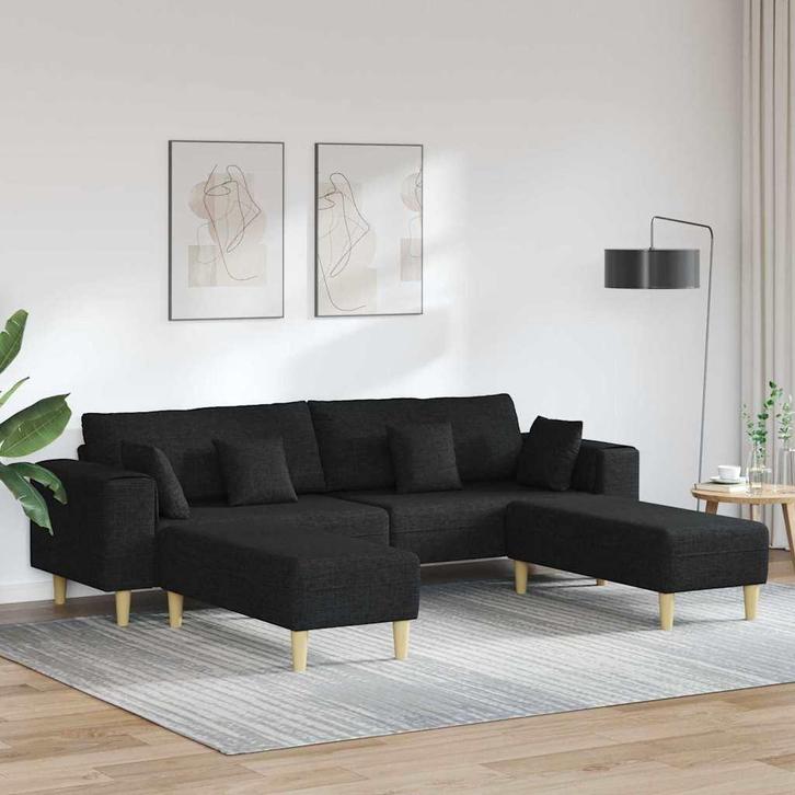 vidaXL Stoffen Sofa met kussen Zwart 208 cm Stof, Huis en Inrichting, Zetels | Zetels, Nieuw, Verzenden