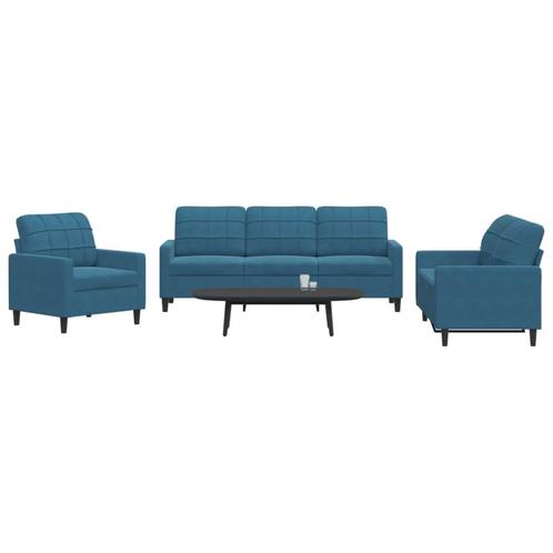 vidaXL 3-delige Loungeset met kussens fluweel blauw, Huis en Inrichting, Zetels | Zetels, Nieuw, Verzenden