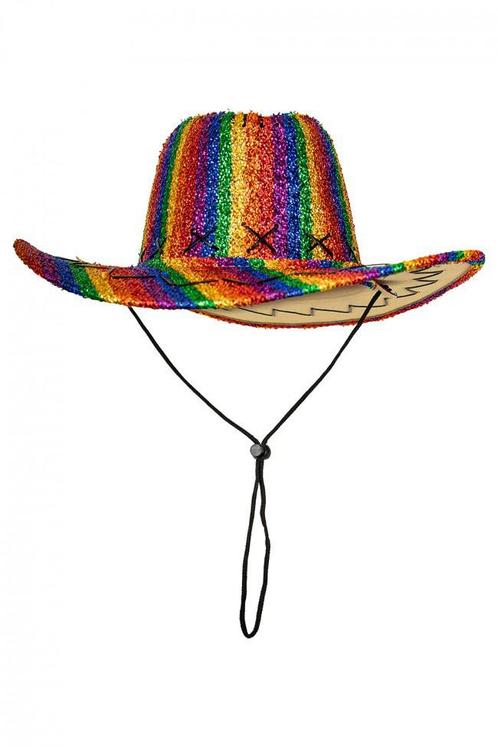 Cowboyhoed Regenboog Glitters Pride Gekleurd Cowboy Hoed Rod, Kleding | Heren, Carnavalskleding en Feestkleding, Nieuw, Ophalen of Verzenden