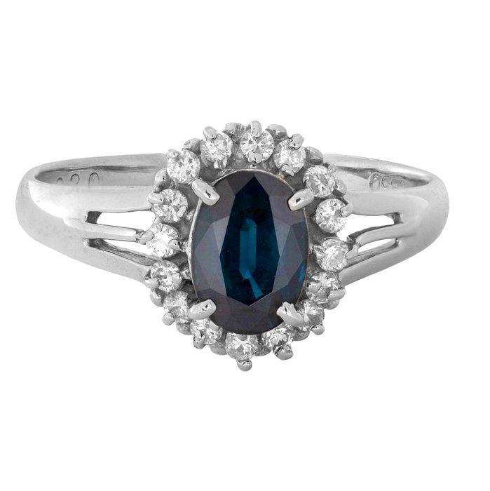 Zonder minimumprijs - Ring Platina - 1.27ct. tw. Saffier -, Handtassen en Accessoires, Ringen