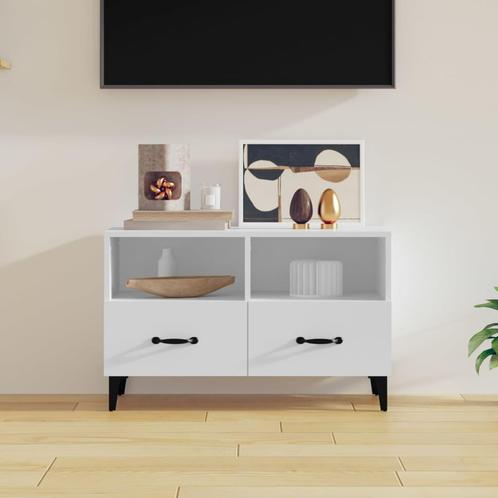vidaXL Tv-meubel 80x36x50 cm bewerkt hout wit, Maison & Meubles, Armoires | Mobilier de télévision, Envoi