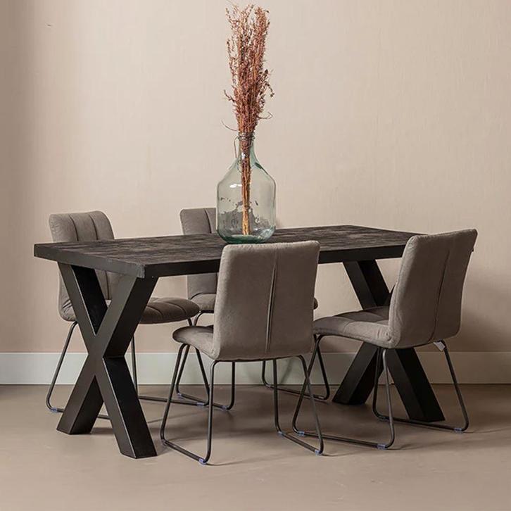 Mangohouten Eettafel Rechthoek Cedric 200x100 cm Zwart (6cm), Huis en Inrichting, Tafels | Eettafels, 100 tot 150 cm, 200 cm of meer