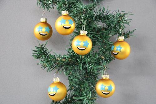 Emoticon kerstballen, glas, 6 stuks - Décoration de Noël en, Antiquités & Art, Art | Objets design