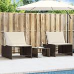 vidaXL Ligstoelen 2 st met tafel bruin poly rattan, Verzenden, Nieuw