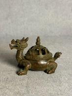 Draak, schildpad gesigneerd incl. sokkel - Brons - China -, Antiek en Kunst