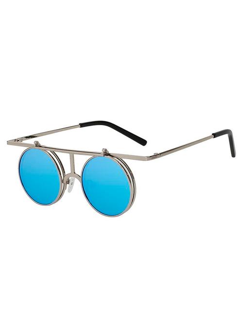 Ronde Zonnebril Steampunk Flip Up Zilver Montuur Rond Blauwe, Handtassen en Accessoires, Zonnebrillen en Brillen | Dames, Blauw