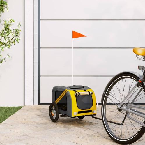 vidaXL Hondenfietstrailer oxford stof en ijzer geel en grijs, Dieren en Toebehoren, Overige Dieren-accessoires, Nieuw, Verzenden