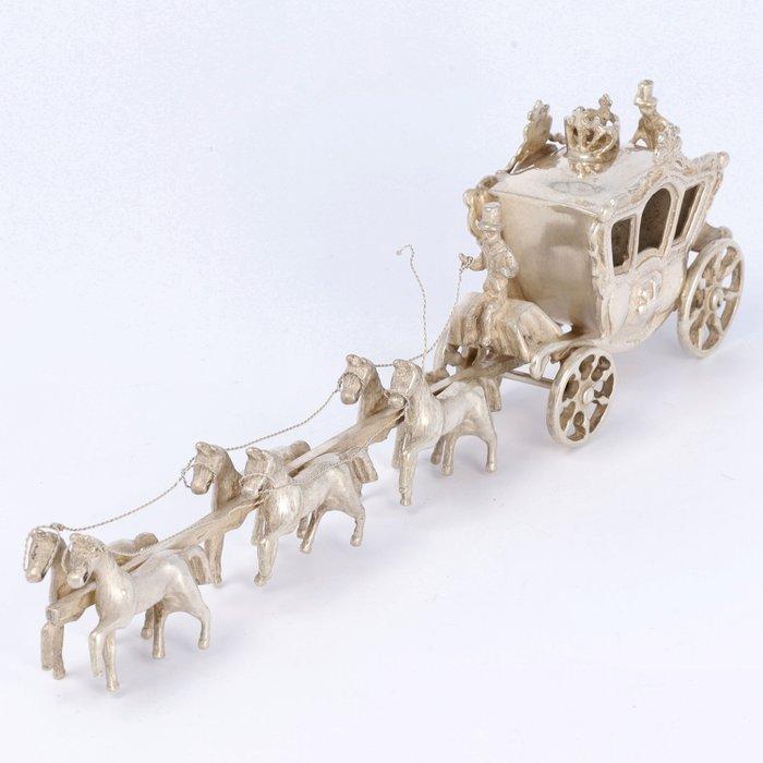 J. Weeda Miniatuur Koninklijke koets met 6-span paarden -, Antiek en Kunst, Antiek | Zilver en Goud