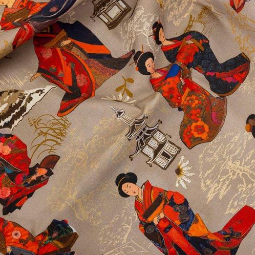 Tissu décoratif - Motif oriental avec Geisha - Tissu, Antiek en Kunst, Curiosa en Brocante
