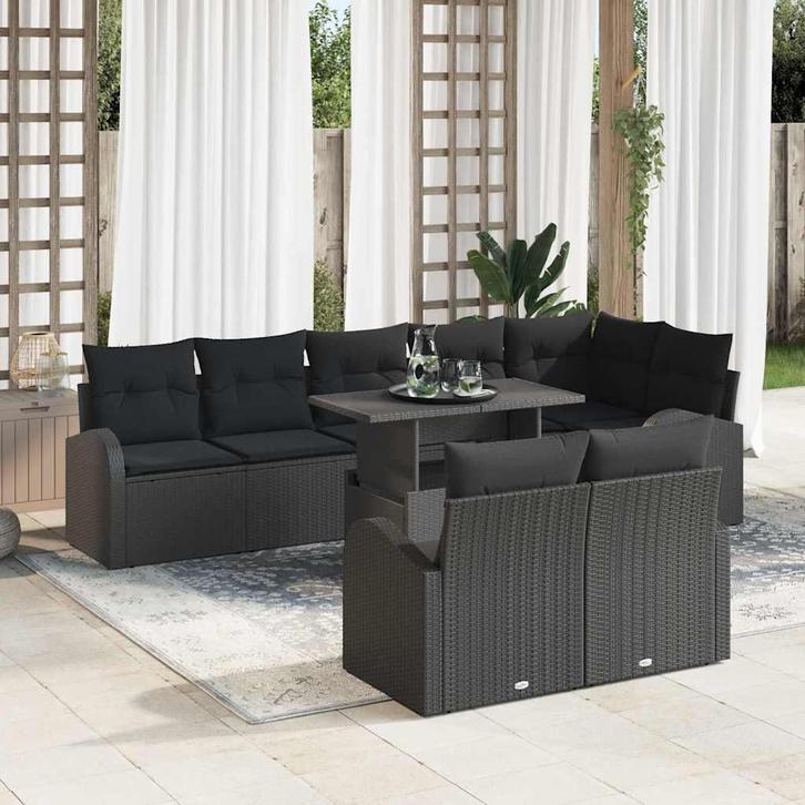 vidaXL Tuinbank Set met opslag met kussen 9 pcs Zwart poly, Tuin en Terras, Tuinsets en Loungesets, Nieuw, Verzenden