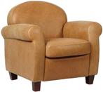 Cognac leren klassieke fauteuil - poot hout bruin - Vintage, Nieuw, 75 tot 100 cm, Leer, Ophalen of Verzenden