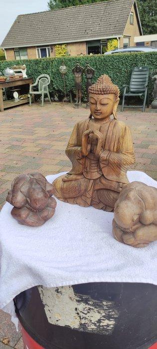 Boeddha en 2 yoga-beoefenaars / verlegen persoon - Bali -, Antiek en Kunst, Kunst | Niet-Westerse kunst